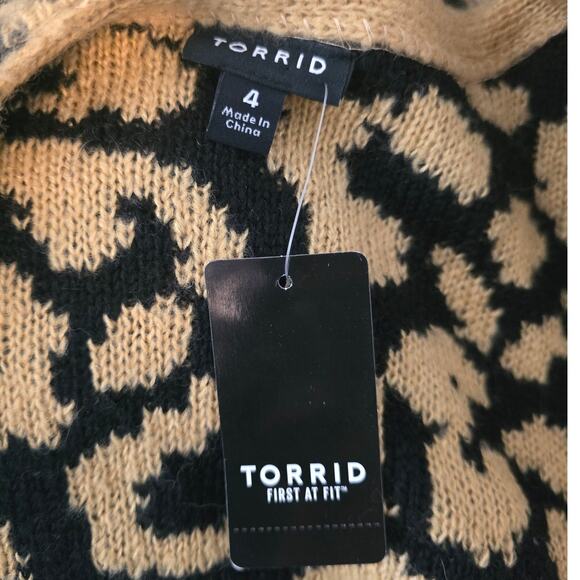 Torrid Insider Long Line Lepard Print Tight Knit Open Cardigan Women's 4-4X NWT - Picture 5 of 6